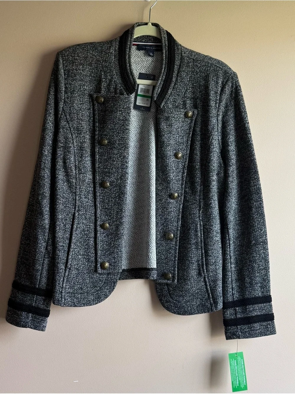 Tommy Hilfiger Charcoal Gray Double-Breasted Military Blazer